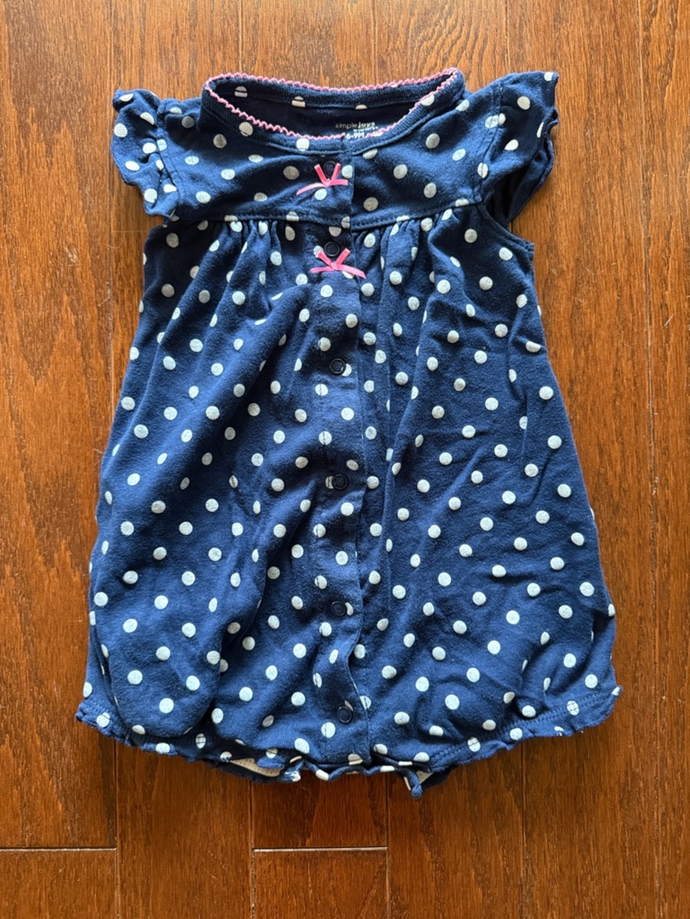 Carter's Navy Polka Dot Baby Romper with Pink Trim 6-9 Months